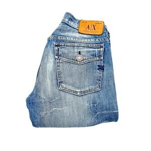 Armani Exchange Parras Dark Stone Light Wash Wide Leg Denim Jeans Size 2 Short